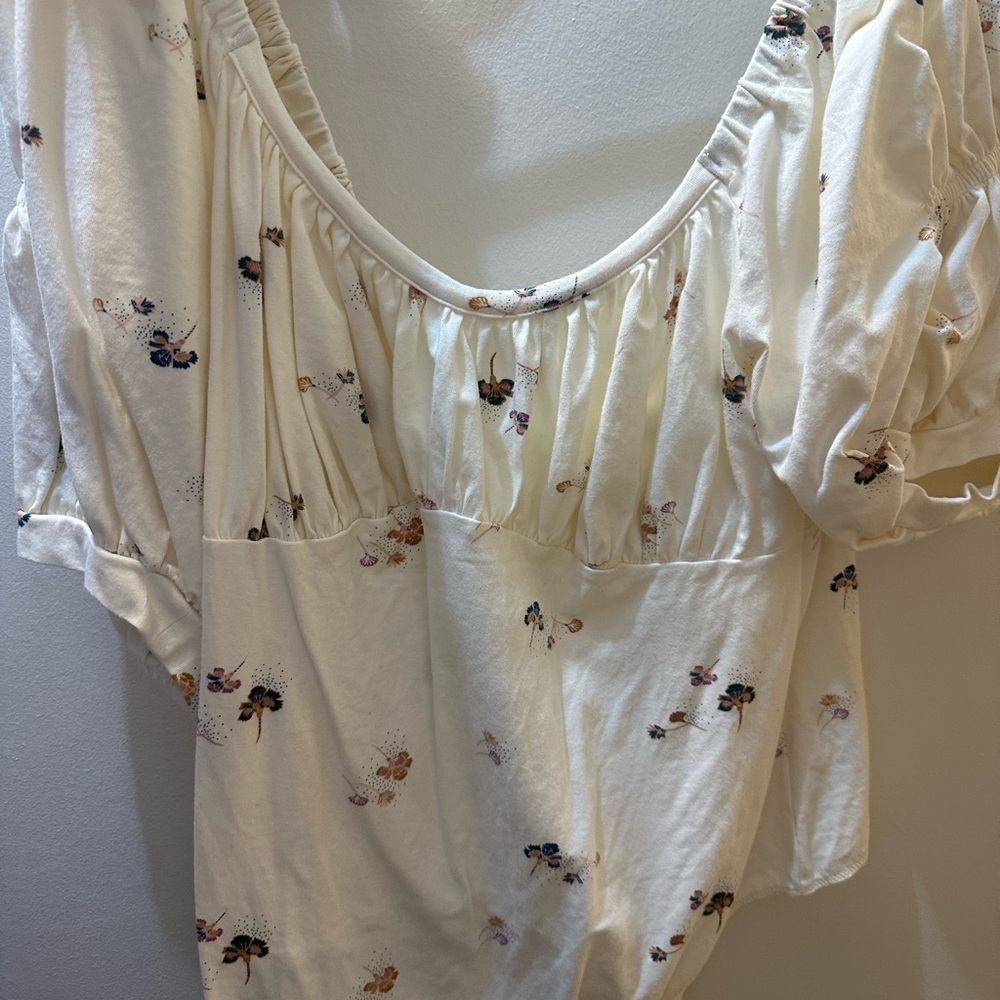 Free People Cream Ruched Ruffled Blouse